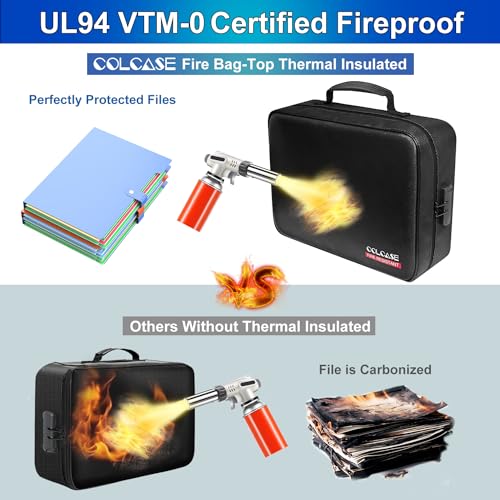 COLCASE Fireproof Document Bag with Lock, Fireproof Waterproof File Organizer Bag 5 Layers Protection Fireproof Bag Storage for Laptop Certificates Documents Passport 15 x 11 x 4.7 inches (Black)