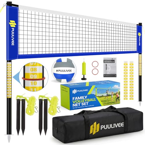 Outdoor Volleyball Net Set - 32ft/16ft Blue+White, Adjustable Poles