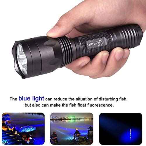 ULTRAFIRE Blue Light Flashlight Hunting Torch 256 Yard 470 nm Wavelength Professional Blue Beam LED Flashlight for Fishing Hunting Night Vision, H-B3 (Battery Not Include)