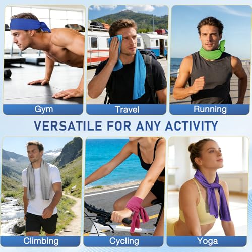 Gsmhoat 30 Pack Cooling Towels Bulk 40x12 Inch Neck & Face Rags for Sports & Outdoor Activities, 5DarkBlue+5Blue+5Green+5DarkGrey+5Red+5Purple