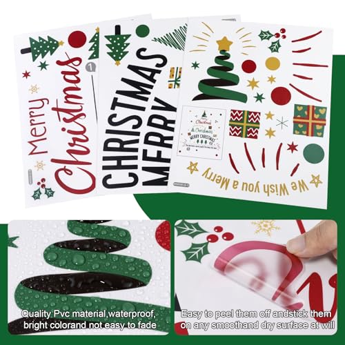 Christmas Wall Decals Christmas Quotes Trees Gift Boxes Wall Clings Decals Xmas Stickers Decorations for Home Party Windows Greeting Cards