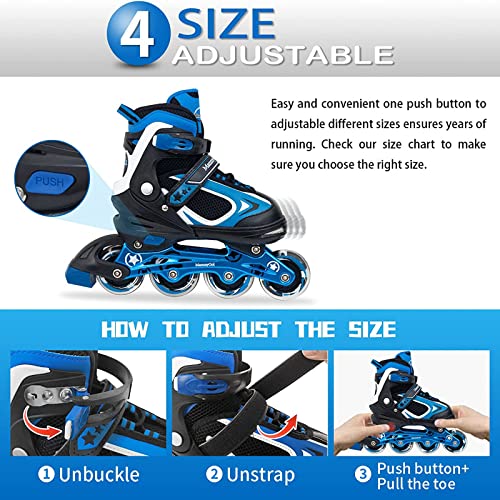 Adjustable Inline Skates for Kids with Light Up Wheels - Blue Medium