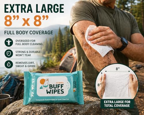 Camping Wet Wipes - Biodegradable Full Body Cleansing Wipes, 1 Count