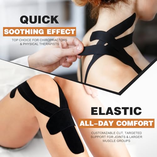 Kinesiology Tape - 2 Rolls (2in x 16.4Ft) - Waterproof, Hypoallergenic Athletic Tape for Muscle Support - Beige & Black
