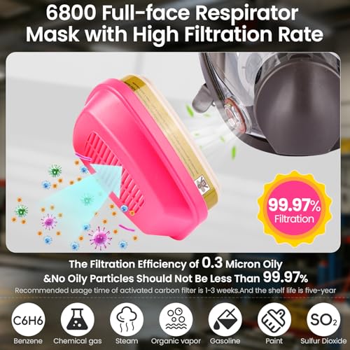 Full Face Respirator Mask with 60926 Filters - Reusable 6800 Full Face Gas Mask Survival Nuclear and Chemical for Spray Paint, Epoxy Resin, Polishing, Sanding, Welding