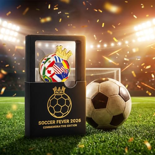 2026 Soccer Commemorative Pin with Display Case - Gold Crowned Design