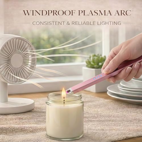 Electric Candle Lighter, USB Rechargeable Flameless Arc Lighter - Rose Gold