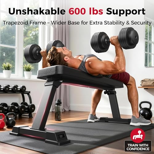 Foldable Flat Weight Bench for Home Gym - 600 lbs Capacity