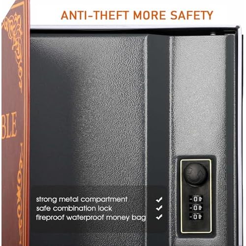 Diversion Book Safe with 4200¡ÆF Fireproof Money Bag and Combination Lock, 10.5" x 7.9" x 2.5" Fake Book Hidden Storage Safe, Hollow Secret Portable Metal Storage Box for Cash, Valuables - Easter Bible