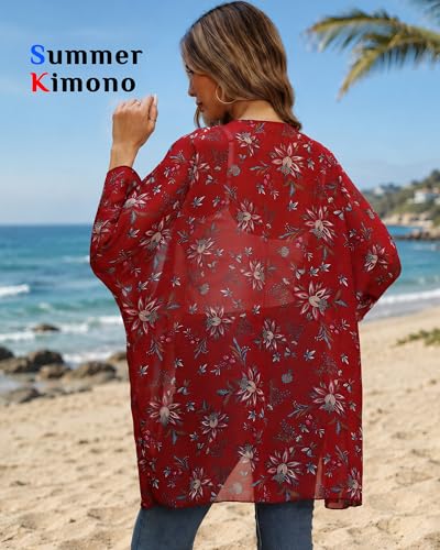 Argstar Women's 3/4 Sleeves Kimono Cardigan, Floral Print Loose Cover