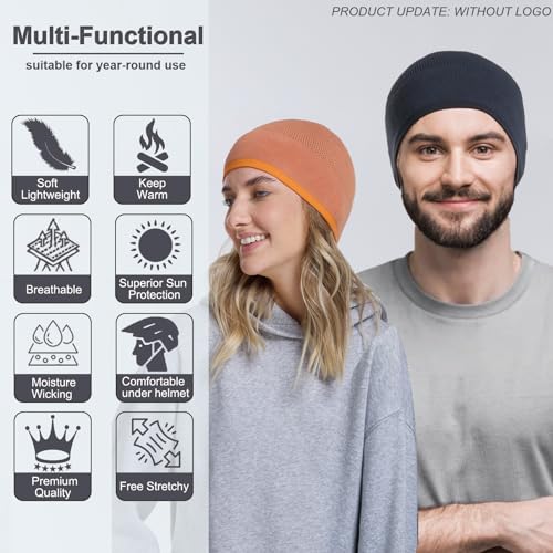 BIAOTN Bamboo Skull Cap Beanie Hat for Men & Women - Sweat-Wicking Sleep Cap, 2 Pack, Black/Graphite/Orange