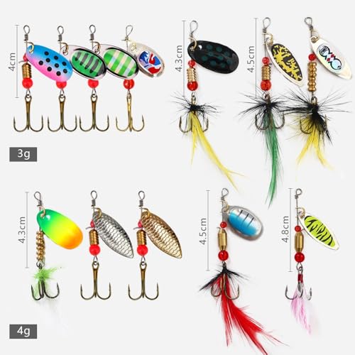 KINGFOREST 2 Pack 2-Inch Fishing Spinnerbaits for Bass Trout Salmon Walleye - Hard Metal Lures Kit with Tackle Box