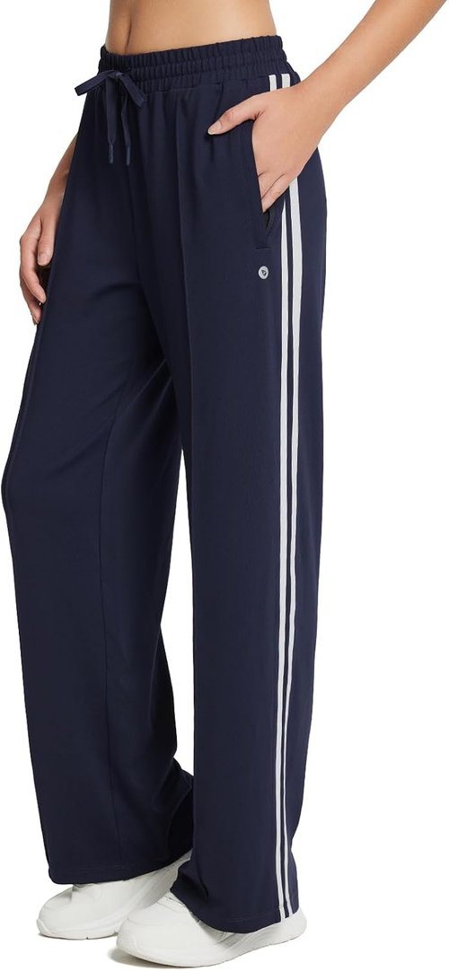 Baleaf Women's Athletic Track Pants - Straight Leg Sweatpants with Zipper Pockets | Loose Fit, Striped Design