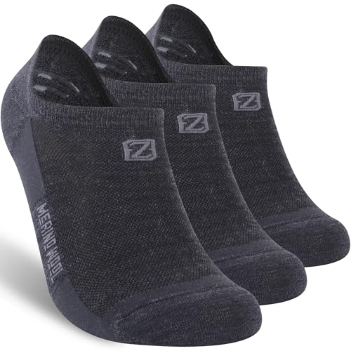 Zeal Wood No Show Merino Wool Ultra-Light Athletic Socks (3 Pairs) Men Women Large Black