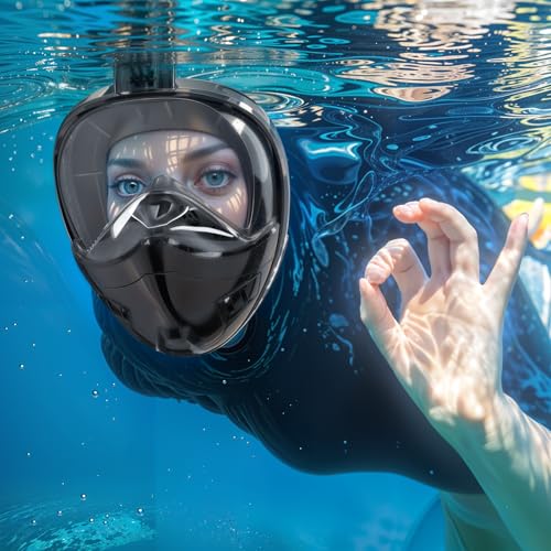 Full Face Snorkel Mask for Adults & Kids with 180° Panoramic View & Dry Top System