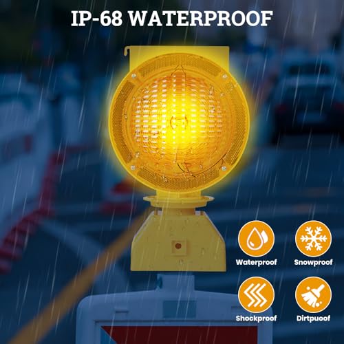 Solar Industrial Warning Lights,Wireless Waterproof Rechargeable Safety Barricade Warning Lights,Traffic Signal Flashing 2 Sided Visibility Amber LED (Amber)