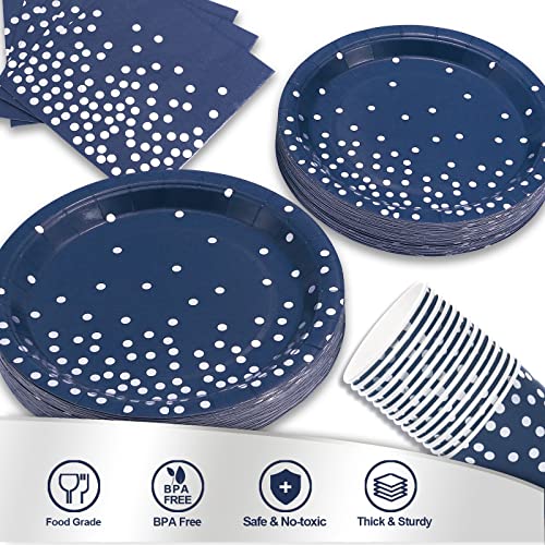 Navy Blue and Silver Party Plates Set 200pcs - Disposable Dinnerware for 50 Guests