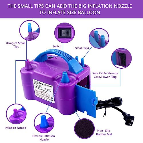 Purple Electric Balloon Pump for Decorations, Party & Events - 600W, Dual Nozzle
