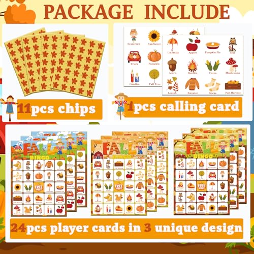 Fall Bingo Games Set for Kids & Adults - 24 Player Cards