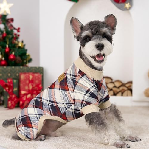 XPUDAC 4-Pack Small Dog Pajamas X-Small Plaid Christmas Pet Onesies, Red Green Khaki Grey