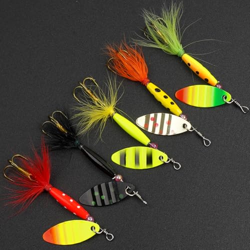 5pcs Spinner Baits Fishing Lures Kit with Rooster Feather Tail