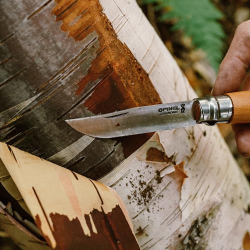 Opinel No. 08 Carbone Carbon Steel Folding Pocket Knife with Beechwood Handle - No. 8