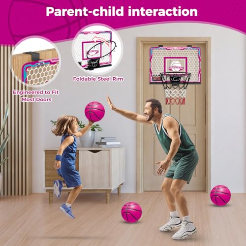 Indoor Light-Up Basketball Hoop for Kids & Teens - Portable, Sturdy, Pink Backboard