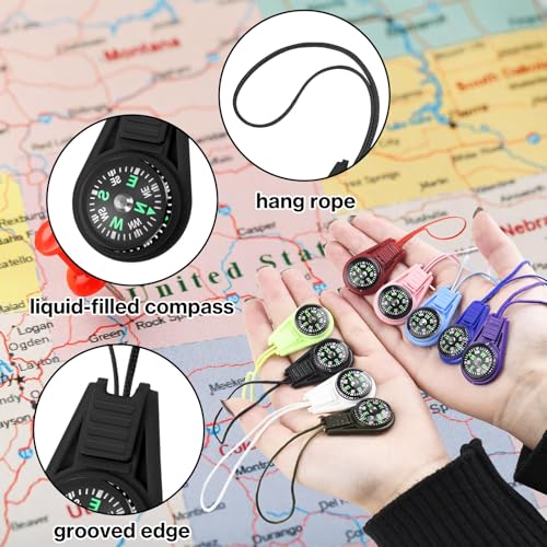 Mini Compass Keychain Set - Multicolor 12 Pack for Kids Hiking
