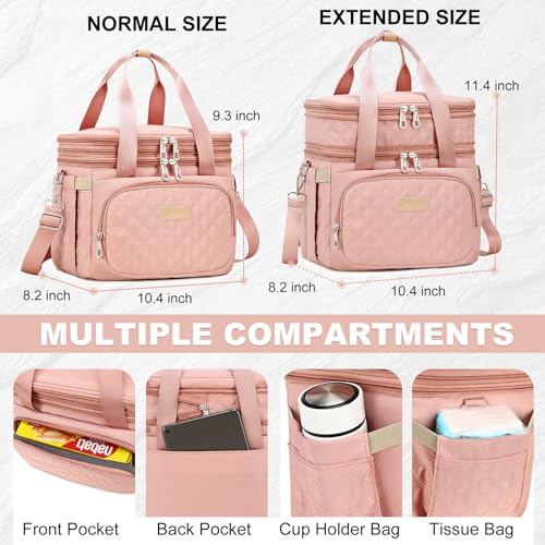 AIJIEKE Pink Insulated Double Deck Lunch Bag for Women - Leakproof & Thermal Tote