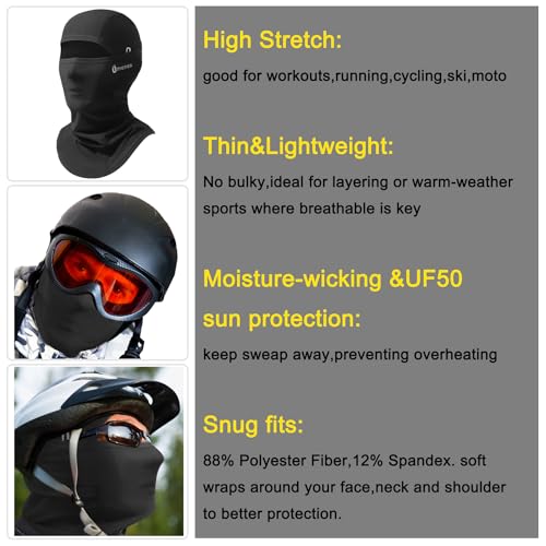 Lightweight Breathable Balaclava - UPF50 Sun Protection, Black - One Size