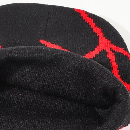 Y2K Spider Beanie Hat - Warm Acrylic Knit Skull Cap - Black Red