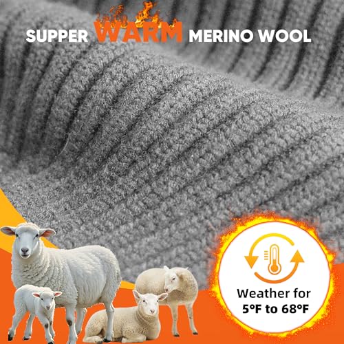 Winter Beanie Merino Wool Fleece Lined Knit Hat - Grey