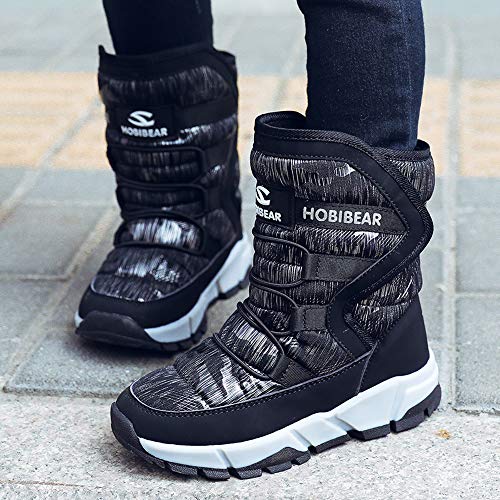GUBARUN Big Kid Snow Boots Waterproof Winter Shoes - Black, Size 4