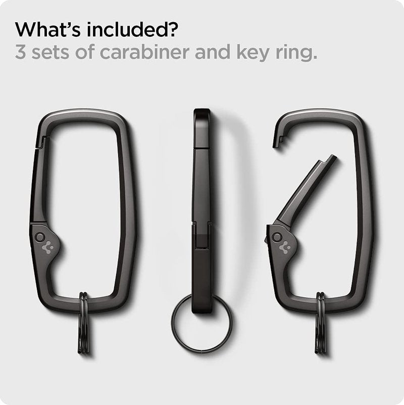 Spigen Life Rugged Type Carabiner Clips D Ring, Spring Snap Hook, Keyring Keychain Hook with Zinc Alloy Carabiners - 3 Pack