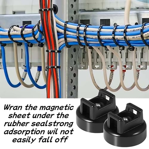 Heavy-Duty Magnetic Zip Tie Mounts,30Pcs Multipurpose Cable Holder with Nylon Cable Ties (100 Pieces) for Efficient Wire Management