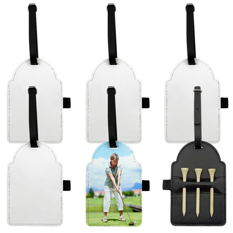 BAOZOON 6 Pcs Sublimation Blank Golf Tee Holders with 18 Golf Tees, Potable PU Leather Golf Ball Tag Storage Bag DIY Heat Transfer Golf Tee Pouch with Belt Clip
