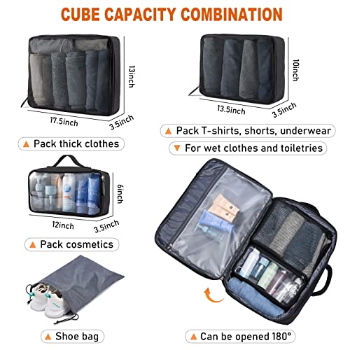 LOVEVOOK Black Expandable 45L Travel Backpack with Packing Cubes - Airline Approved Weekender Bag