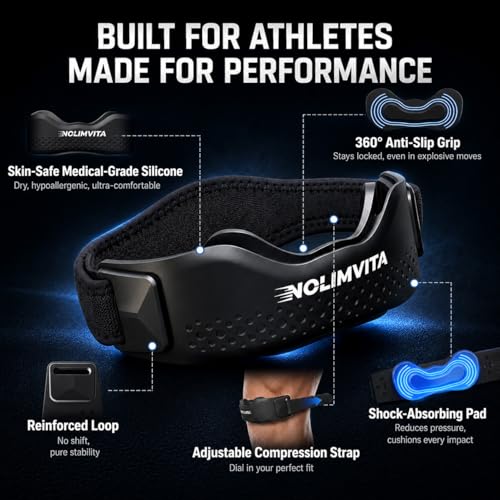 Nolimvita Patellar Tendon Support Strap Knee Brace - Black, Adjustable Dual Length