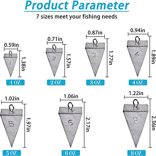 Agool 4 Pack Saltwater Pyramid Fishing Sinkers - 1oz to 8oz, Mixed Weights for Surf & Pier Fishing