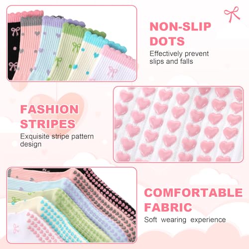 Non-Slip Pilates Socks with Grips for Women - Ruffle Bow Heart