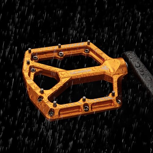 GEWAGE Gold Mountain Bike Pedals 9/16" Flat Aluminum Wide Platform Sealed Bearings
