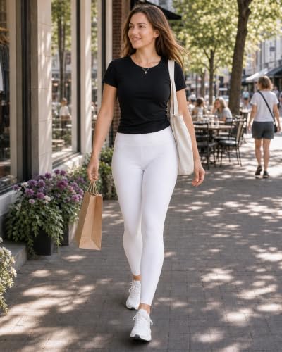 High Waisted Leggings for Women - Tummy Control Yoga Pants with Pockets - 26 Inch / Small-Medium / A-White