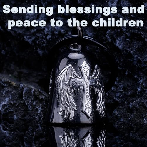 TEWAFOS Winged Cross Black Silver Motorcycle Bell Stainless Steel Good Luck & Safety