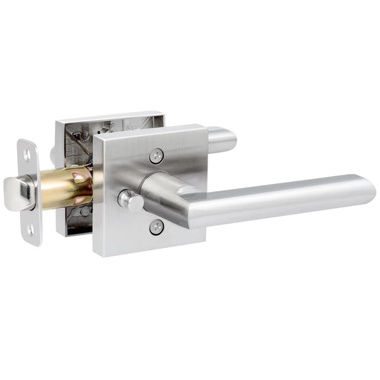 HOSOM Privacy Door Handles for Bedroom and Bathroom, Door Handle Interior Door Levers Keyless Reversible Square Door Locks, Satin Nickel, 1 Pack
