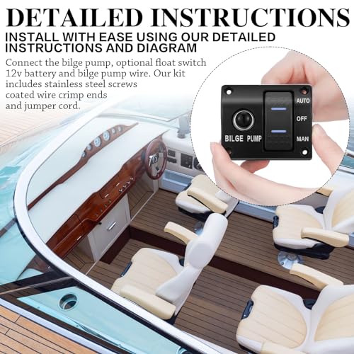 Saysurey 1100GPH Automatic Boat Bilge Pump 12V/24V with 3-Way Switch & Installation Kit