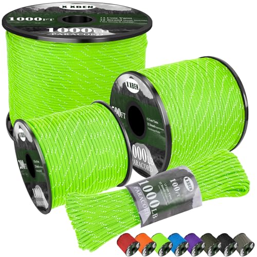 100ft Reflective Paracord Rope - 1000lb Strength - Neon Green