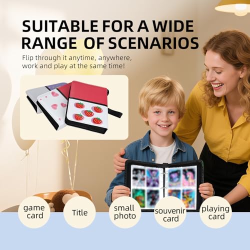 4-Pocket Trading Card Binder - Holds 400 Cards, Waterproof PU, Pink White