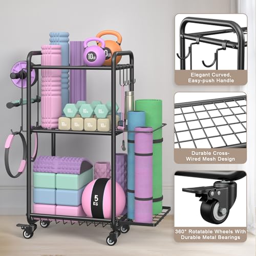 Multi-Functional Home Gym Storage Rack with Wheels - Black
