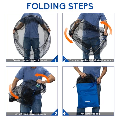 QualyQualy Rubber Foldable Fishing Net 40 Inch Hoop for Fish, Shrimp & Crawfish