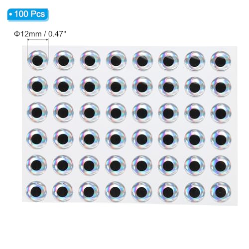 3D Fishing Lure Eyes - 12mm Silver Tone Waterproof Stickers